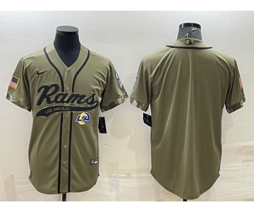 Men's Los Angeles Rams Blank Olive Salute to Service Cool Base Stitched Baseball Jersey