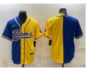 Men's Los Angeles Rams Blank Royal Yellow Split With Patch Cool Base Stitched Baseball Jersey