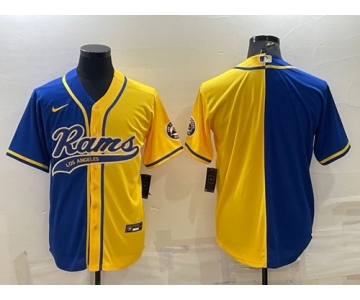 Men's Los Angeles Rams Blank Royal Yellow Split With Patch Cool Base Stitched Baseball Jersey