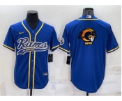 Men's Los Angeles Rams Blue Team Big Logo With Patch Cool Base Stitched Baseball Jersey