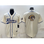 Men's Los Angeles Rams Cream Team Big Logo With Patch Cool Base Stitched Baseball Jersey