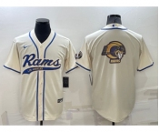 Men's Los Angeles Rams Cream Team Big Logo With Patch Cool Base Stitched Baseball Jersey