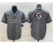 Men's Los Angeles Rams Grey Gridiron Team Big Logo Cool Base Stitched Baseball Jersey