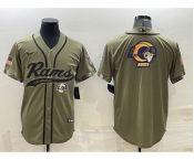 Men's Los Angeles Rams Olive Salute to Service Team Big Logo Cool Base Stitched Baseball Jersey