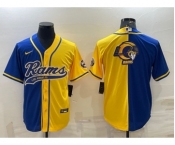 Men's Los Angeles Rams Royal Yellow Split Team Big Logo With Patch Cool Base Stitched Baseball Jersey