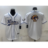 Men's Los Angeles Rams White Team Big Logo With Patch Cool Base Stitched Baseball Jersey