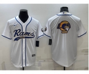 Men's Los Angeles Rams White Team Big Logo With Patch Cool Base Stitched Baseball Jersey