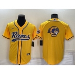 Men's Los Angeles Rams Yellow Team Big Logo With Patch Cool Base Stitched Baseball Jersey