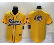 Men's Los Angeles Rams Yellow Team Big Logo With Patch Cool Base Stitched Baseball Jersey