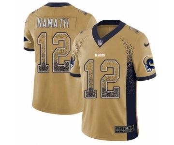 Men's Nike Los Angeles Rams #12 Joe Namath Limited Gold Rush Drift Fashion NFL Jersey