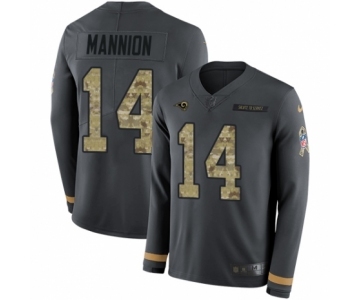 Men's Nike Los Angeles Rams #14 Sean Mannion Limited Black Salute to Service Therma Long Sleeve NFL Jersey