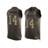 Men's Nike Los Angeles Rams #14 Sean Mannion Limited Green Salute to Service Tank Top NFL Jersey