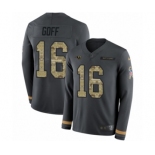 Men's Nike Los Angeles Rams #16 Jared Goff Limited Black Salute to Service Therma Long Sleeve NFL Jersey