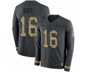 Men's Nike Los Angeles Rams #16 Jared Goff Limited Black Salute to Service Therma Long Sleeve NFL Jersey