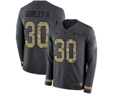 Men's Nike Los Angeles Rams #30 Todd Gurley Limited Black Salute to Service Therma Long Sleeve NFL Jersey