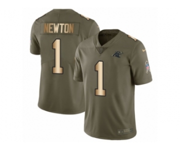 Men Nike Carolina Panthers #1 Cam Newton Limited Olive Gold 2017 Salute to Service NFL Jersey