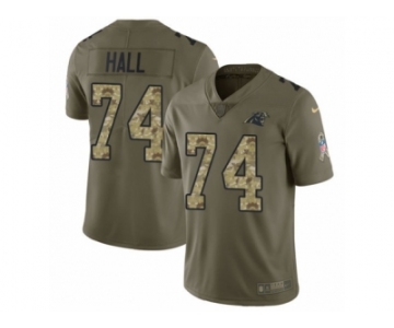 Men Nike Carolina Panthers #74 Daeshon Hall Limited Olive Camo 2017 Salute to Service NFL Jersey