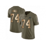 Men Nike Carolina Panthers #74 Daeshon Hall Limited Olive Gold 2017 Salute to Service NFL Jersey