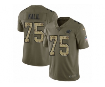 Men Nike Carolina Panthers #75 Matt Kalil Limited Olive Camo 2017 Salute to Service NFL Jersey