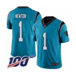 Men's Carolina Panthers #1 Cam Newton Blue Alternate Vapor Untouchable Limited Player 100th Season Football Jersey