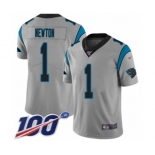 Men's Carolina Panthers #1 Cam Newton Silver Inverted Legend Limited 100th Season Football Jersey