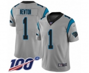 Men's Carolina Panthers #1 Cam Newton Silver Inverted Legend Limited 100th Season Football Jersey