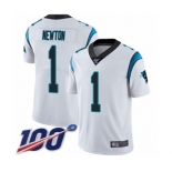 Men's Carolina Panthers #1 Cam Newton White Vapor Untouchable Limited Player 100th Season Football Jersey