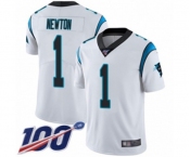 Men's Carolina Panthers #1 Cam Newton White Vapor Untouchable Limited Player 100th Season Football Jersey