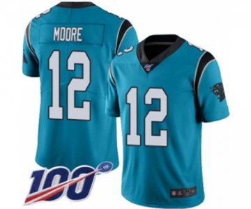 Men's Carolina Panthers #12 DJ Moore Limited Blue Rush Vapor Untouchable 100th Season Football Jersey