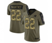 Men's Carolina Panthers #22 Christian McCaffrey 2021 Olive Camo Salute To Service Limited Stitched Football Jersey