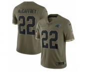 Men's Carolina Panthers #22 Christian McCaffrey 2022 Olive Salute To Service Limited Stitched Jersey