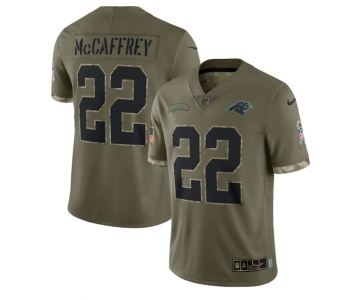 Men's Carolina Panthers #22 Christian McCaffrey 2022 Olive Salute To Service Limited Stitched Jersey