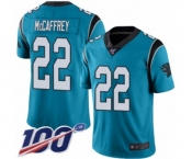 Men's Carolina Panthers #22 Christian McCaffrey Blue Alternate Vapor Untouchable Limited Player 100th Season Football Jersey