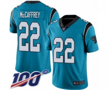 Men's Carolina Panthers #22 Christian McCaffrey Limited Blue Rush Vapor Untouchable 100th Season Football Jersey