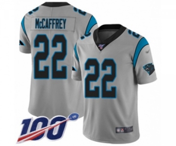 Men's Carolina Panthers #22 Christian McCaffrey Silver Inverted Legend Limited 100th Season Football Jersey