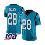 Men's Carolina Panthers #28 Rashaan Gaulden Limited Blue Rush Vapor Untouchable 100th Season Football Jersey