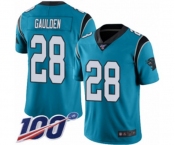 Men's Carolina Panthers #28 Rashaan Gaulden Limited Blue Rush Vapor Untouchable 100th Season Football Jersey