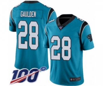 Men's Carolina Panthers #28 Rashaan Gaulden Limited Blue Rush Vapor Untouchable 100th Season Football Jersey