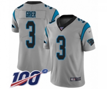 Men's Carolina Panthers #3 Will Grier Silver Inverted Legend Limited 100th Season Football Jersey