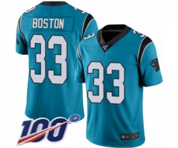 Men's Carolina Panthers #33 Tre Boston Limited Blue Rush Vapor Untouchable 100th Season Football Jersey