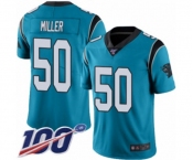 Men's Carolina Panthers #50 Christian Miller Limited Blue Rush Vapor Untouchable 100th Season Football Jersey