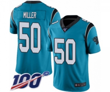 Men's Carolina Panthers #50 Christian Miller Limited Blue Rush Vapor Untouchable 100th Season Football Jersey