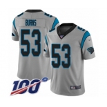 Men's Carolina Panthers #53 Brian Burns Silver Inverted Legend Limited 100th Season Football Jersey