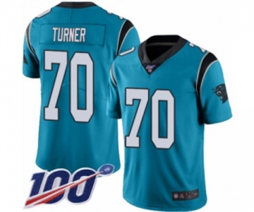 Men's Carolina Panthers #70 Trai Turner Limited Blue Rush Vapor Untouchable 100th Season Football Jersey