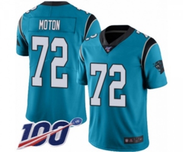 Men's Carolina Panthers #72 Taylor Moton Limited Blue Rush Vapor Untouchable 100th Season Football Jersey