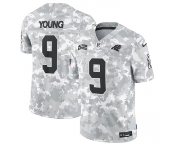 Men's Carolina Panthers #9 Bryce Young 2024 Arctic Camo Salute To Service Limited Stitched Football Jersey