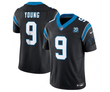 Men's Carolina Panthers #9 Bryce Young Black 2024 30th Anniversary Patch F.U.S.E. Vapor Limited Stitched Football Jersey