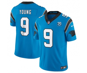 Men's Carolina Panthers #9 Bryce Young Blue 2024 30th Anniversary Patch F.U.S.E. Vapor Limited Stitched Football Jersey