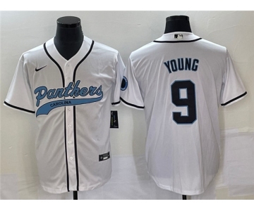 Men's Carolina Panthers #9 Bryce Young White With Patch Cool Base Stitched Baseball Jersey