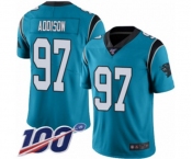 Men's Carolina Panthers #97 Mario Addison Limited Blue Rush Vapor Untouchable 100th Season Football Jersey